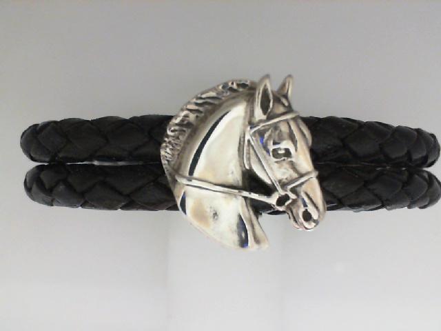 JANE HEART BLACK BRAIDED LEATHER BRACELET WITH A STERLING SILVER FREE MANE HORSEHEAD