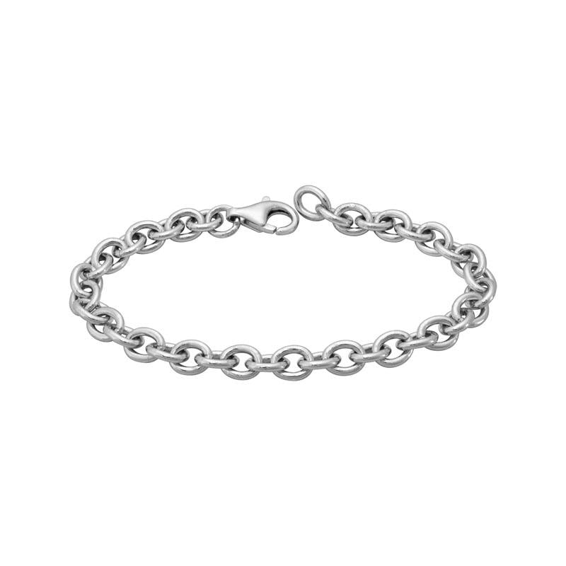 7.5" STERLING SILVER (RHODIUM PLATED) 6MM CABLE LINK BRACELET WITH A LOBSTER CLASP