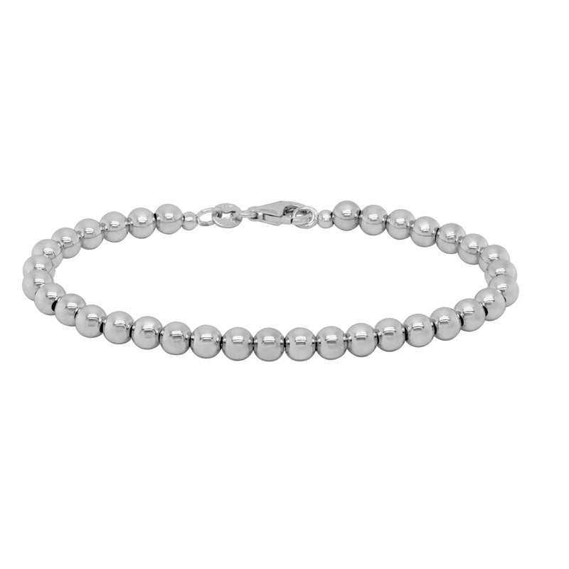 STERLING SILVER (RHODIUM PLATED) 7" 5MM POLISHED BEAD BRACELET