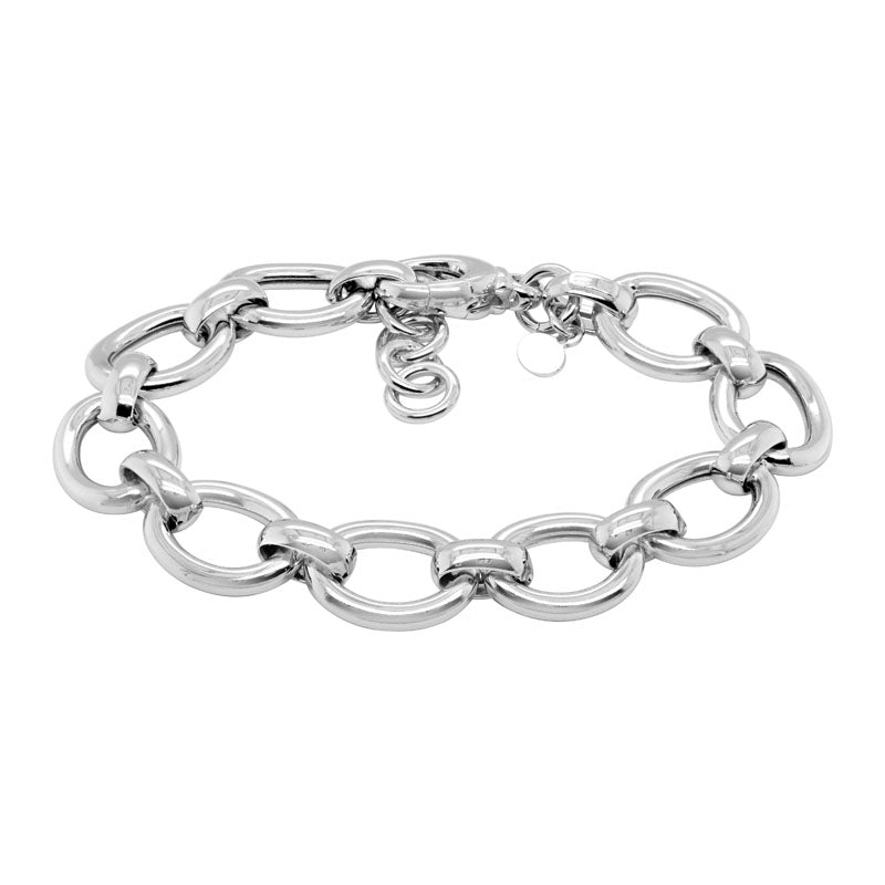 8" (7" WITH 1" EXTENDER) STERLING SILVER (RHODIUM PLATED) OVAL CABLE LINK BRACELET ALTERNATING LARGE AND SMALL LINKS WITH A LOBSTER CLASP