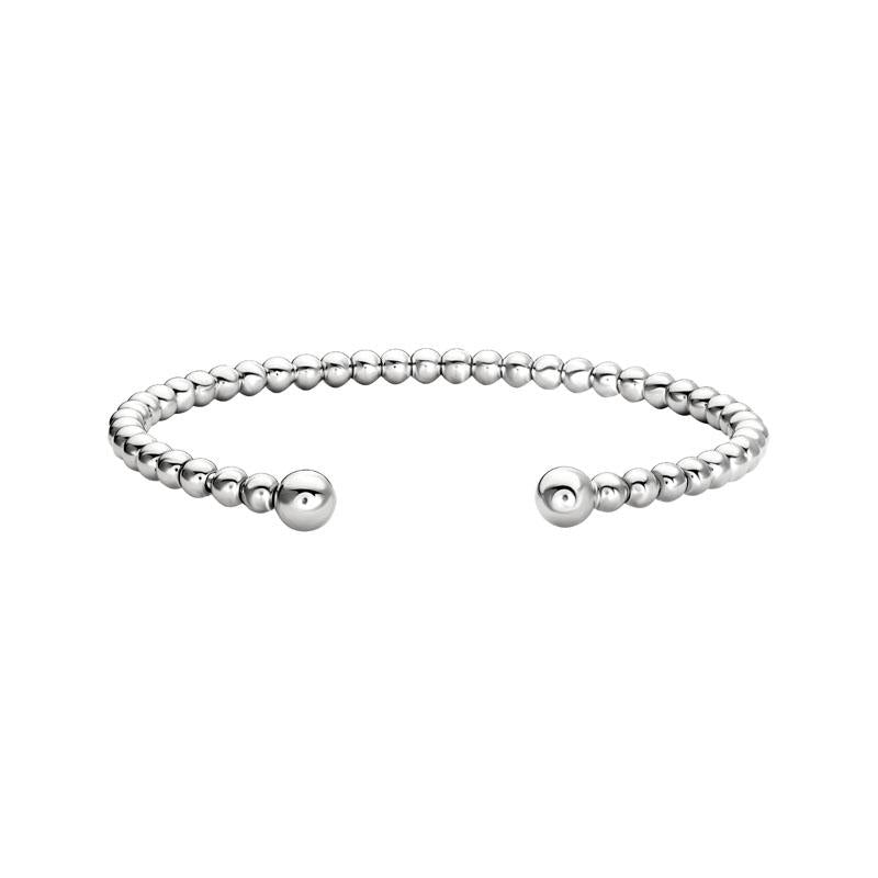 STERLING SILVER (RHODIUM PLATED) 4MM STATIONARY BEAD CUFF BRACELET