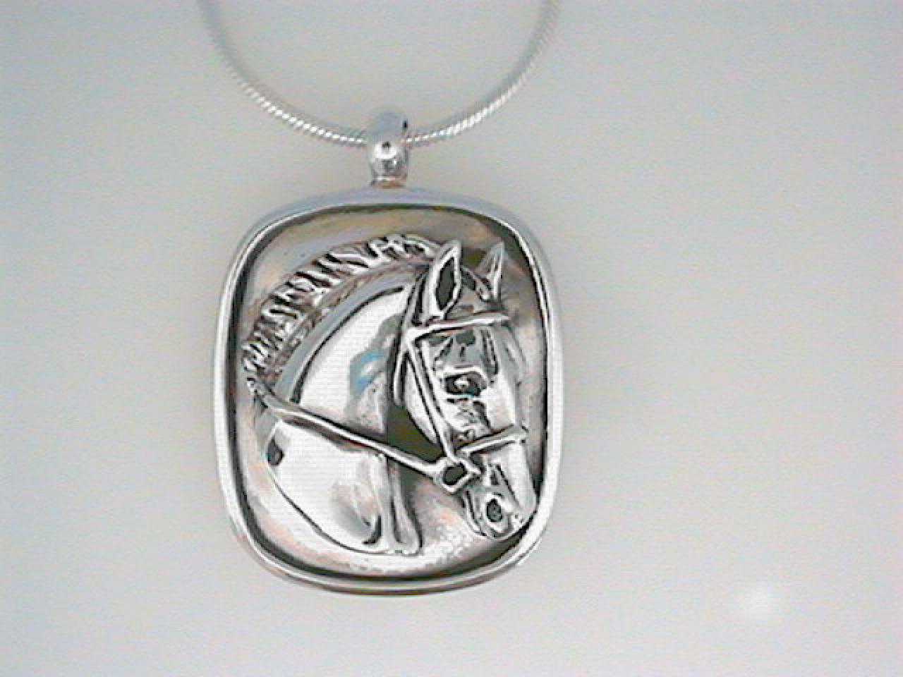 JANE HEART STERLING SILVER SQUARE THOROUGHBRED PENDANT ON AN 18" SNAKE CHAIN