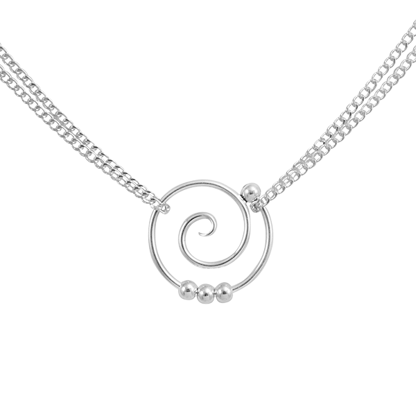 SARATOGA JEWELS STERLING SILVER DEW DROP SPIRAL NECKALCE ON AN 18" DOUBLE CHAIN