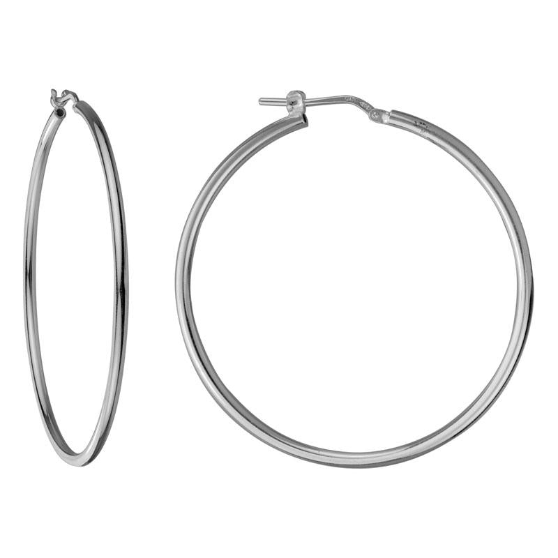 STERLING SILVER (RHODIUM PLATED) 2X54MM ROUND TUBE POLISHED HOOP EARRINGS