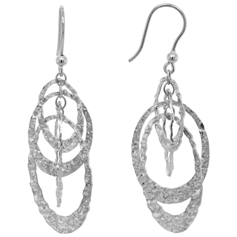 STERLING SILVER (RHODIUM PLATED) FOUR ARTICULATED TEXTURED TAPERED OVAL HOOP EARRINGS ON WIRES