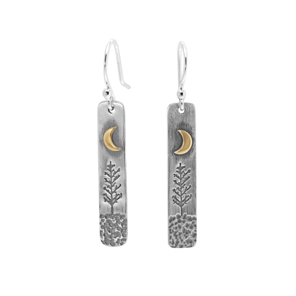 SARATOGA JEWELS STERLING SILVER LANDSCAPE LONE TREE EARRINGS WITH MOON ON WIRES