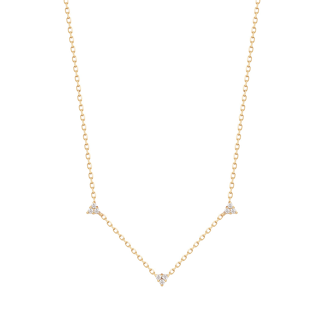 AURELIE GI 14K YELLOW GOLD "SANDRA" NECKLACE WITH THREE DIAMOND STATIONS ON A 16/17/18" CHAIN