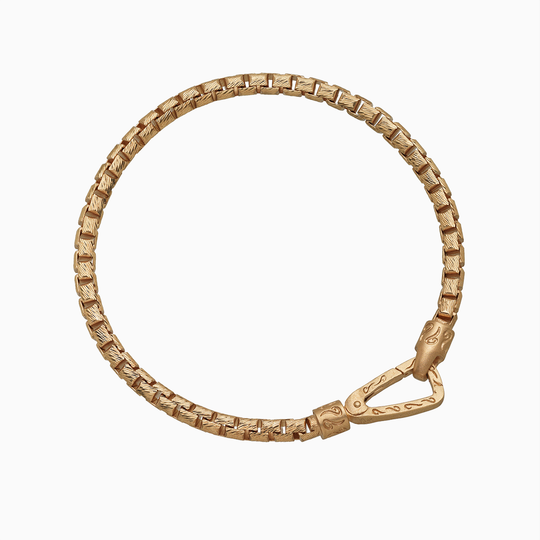 MARCO DAL MASO ULYSSES CARVED TUBOLAR SILVER AND 18K YELLOW GOLD PLATED SILVER MATTE CHAIN AND POLISHED CLASP BRACELET (M)