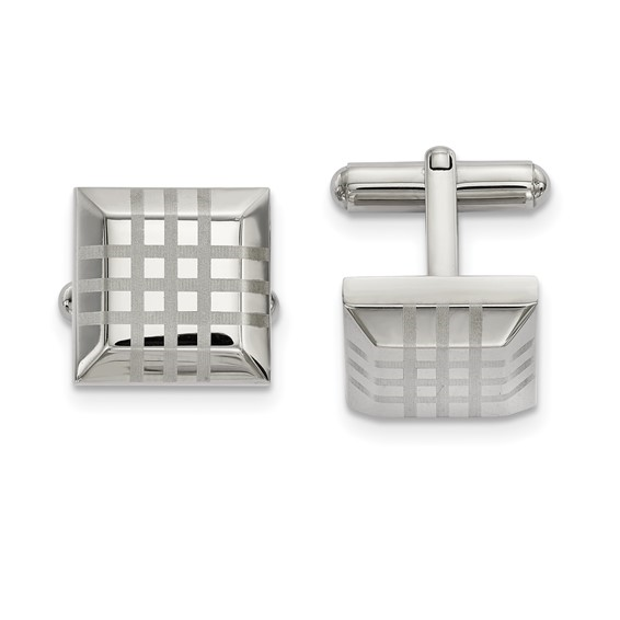 STAINLESS STEEL SQUARE TOP CUFFLINKS WITH LINES