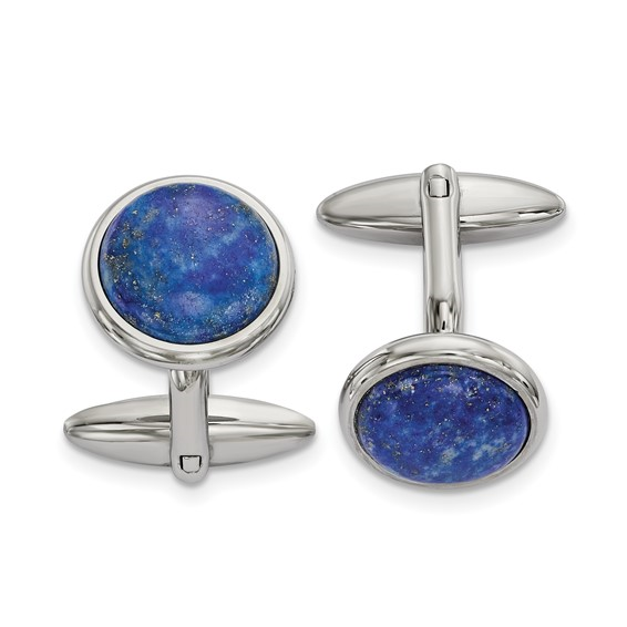 STAINLESS STEEL ROUND POLISHED LAPIS CUFFLINKS