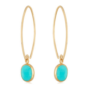 14k Yellow Gold 8.0 X 6.0mm Oval Turquoise Simple Sweep Drop Earring By Pd Collection