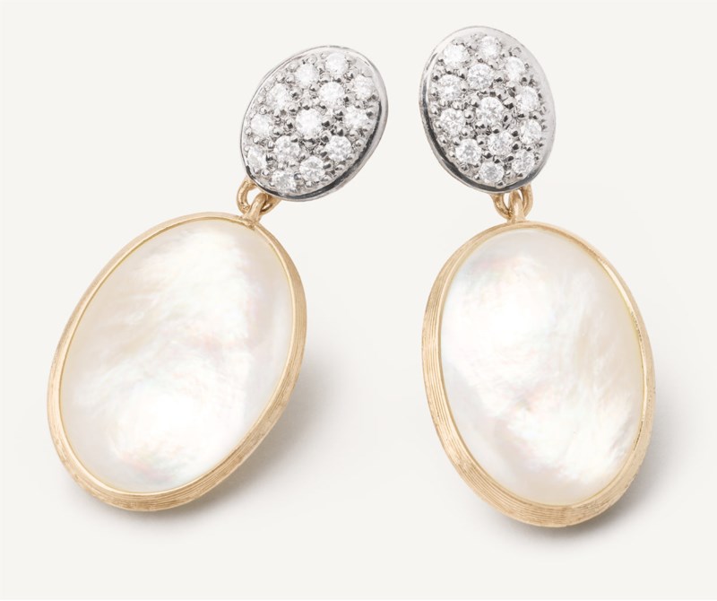 18k White And Yellow Gold With 0.20ctw Diamonds, Siviglia Mother Of Pearl And Diamond Drop Earrings By Marco Bicego