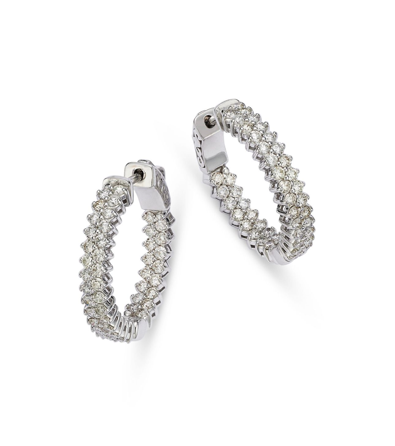 1.93ctw Diamonds Set In 14k White Gold,1.70mm Double Row Two Prong Inside Out Hoop Earrings With 92 Stones By Providence Diamond Collection