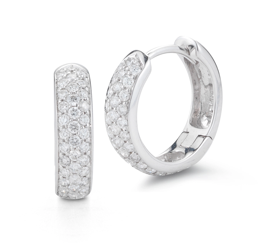 0.35ctw Diamond Set In 14k White Gold Small Pave Huggie Earrings By Pd Colleciton