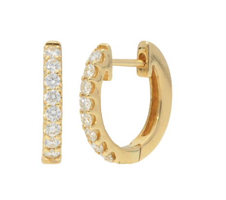 18k Yellow Gold With 0.18ctw Diamonds, Pave Huggie Hoop Earrings By Pd Collection