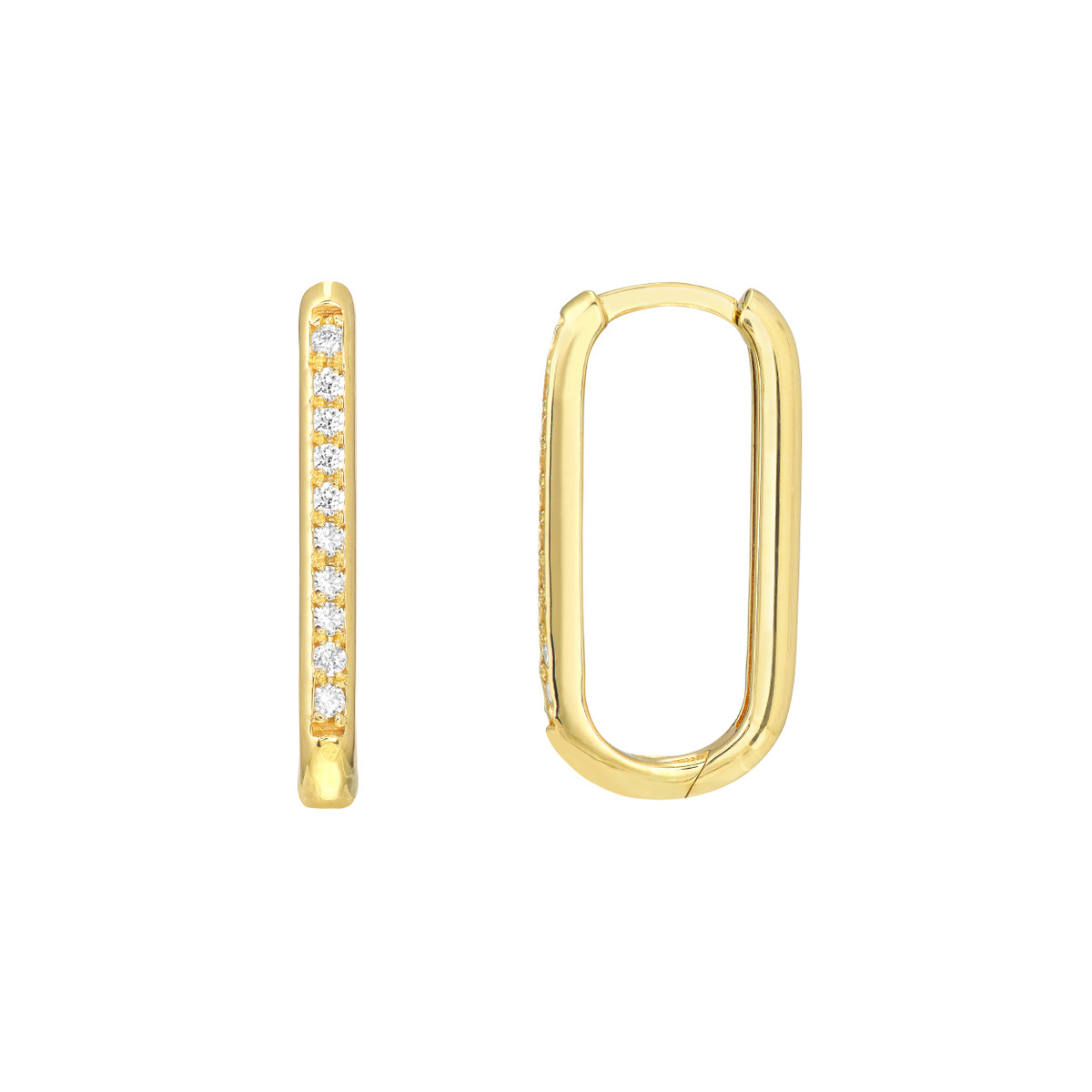 14k Yellow Gold With 0.12ctw Diamonds, 17mm Channel Hoop Earrings By Pd Collection