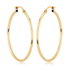 14k Yellow Gold 1.5mm Tube Hoop Earrings 30mm Diameter By Pd Collection