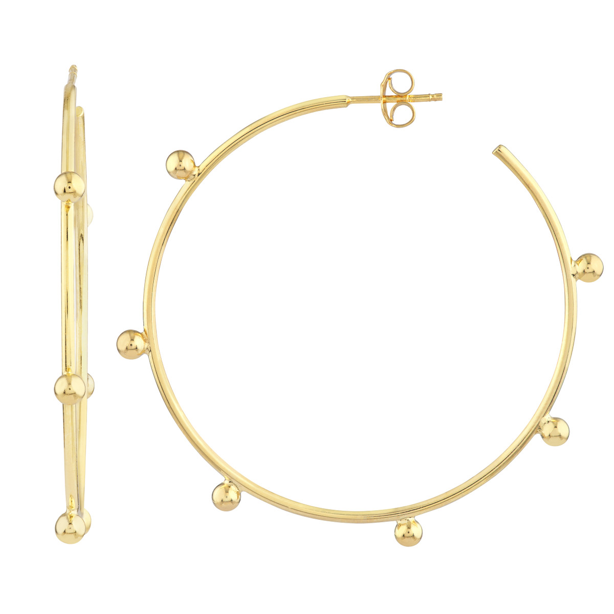 14k Yellow Gold 3.00mm Round Beaded Post Hoop Earrings By Pd Collection