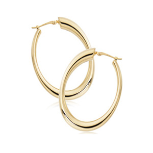 14k Yellow Gold Small Oval Snapdown Hoop Earrings By Pd Collection