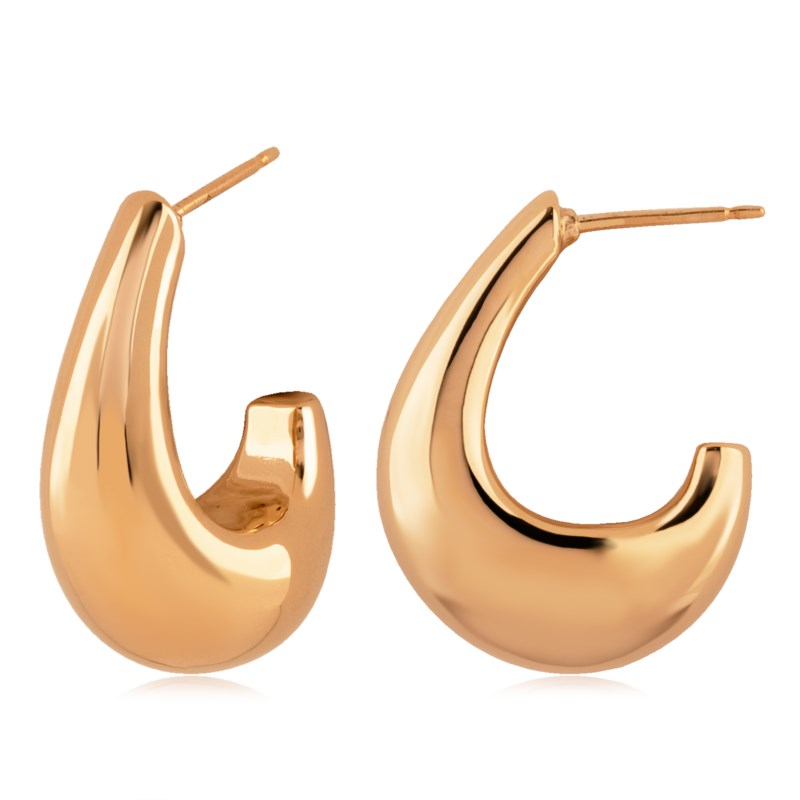 14k Yellow Gold Egg Shaped J Hoop Post Earrings By Pd Collection