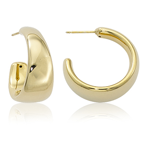 14k Yellow Gold Medium Tappered Band Hoop Post Earrings By Pd Collection