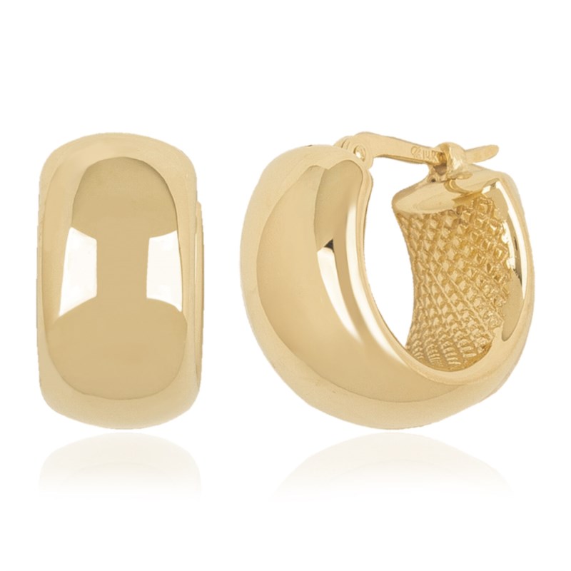 14k Yellow Gold 15mm Plain Huggie Hoop Earrings By Pd Collection