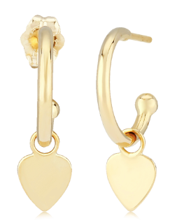 14k Heart Dangle Hoop Earrings