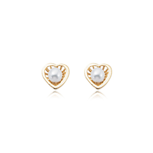 14k Yellow Gold 3mm Cultured Pearl Heart Earrings By Pd Collection