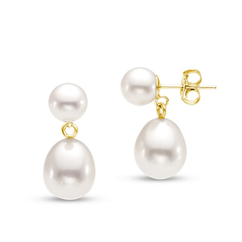 14k Yellow Gold With 6.0-9.0mm Freshwater Pearls, Drop Stud Earrings By Pd Collection