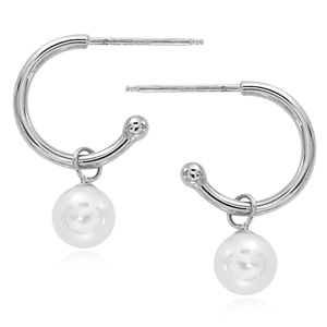 Sterling Silver Freshwater Pearl Drop Hoop Earrings