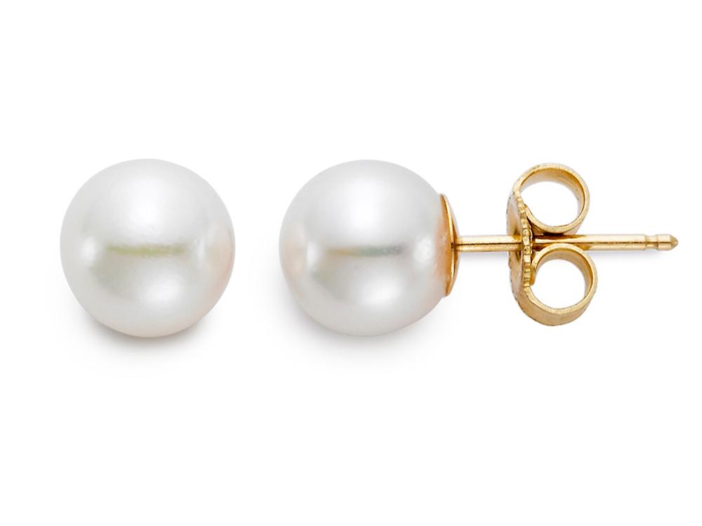 18k Yellow Gold With 7.5-8.0mm 'aa' Pearls Stud Earrings By Pd Collection