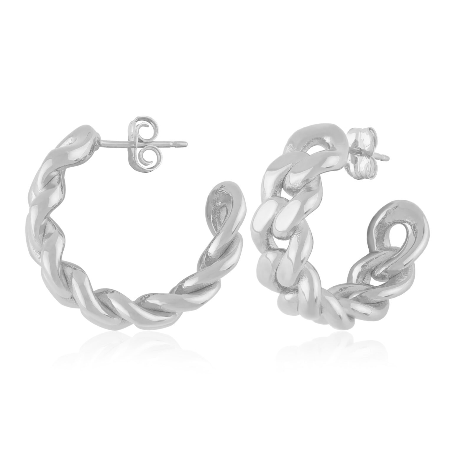 Sterling Silver Medium Miami Cuban Link Hoop Earrings By Pd Collection