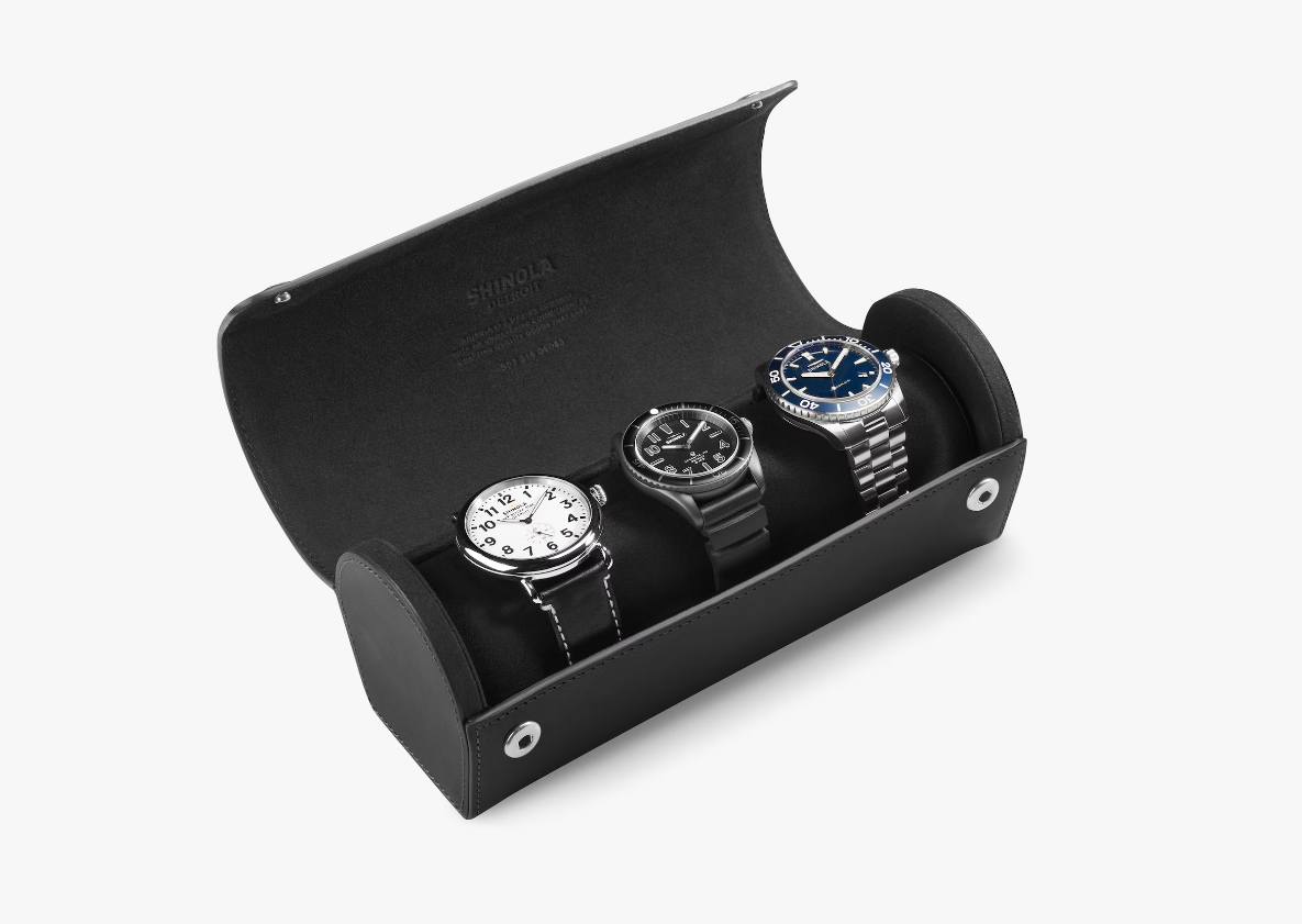 Black Leather Multi Watch Case By Shinola