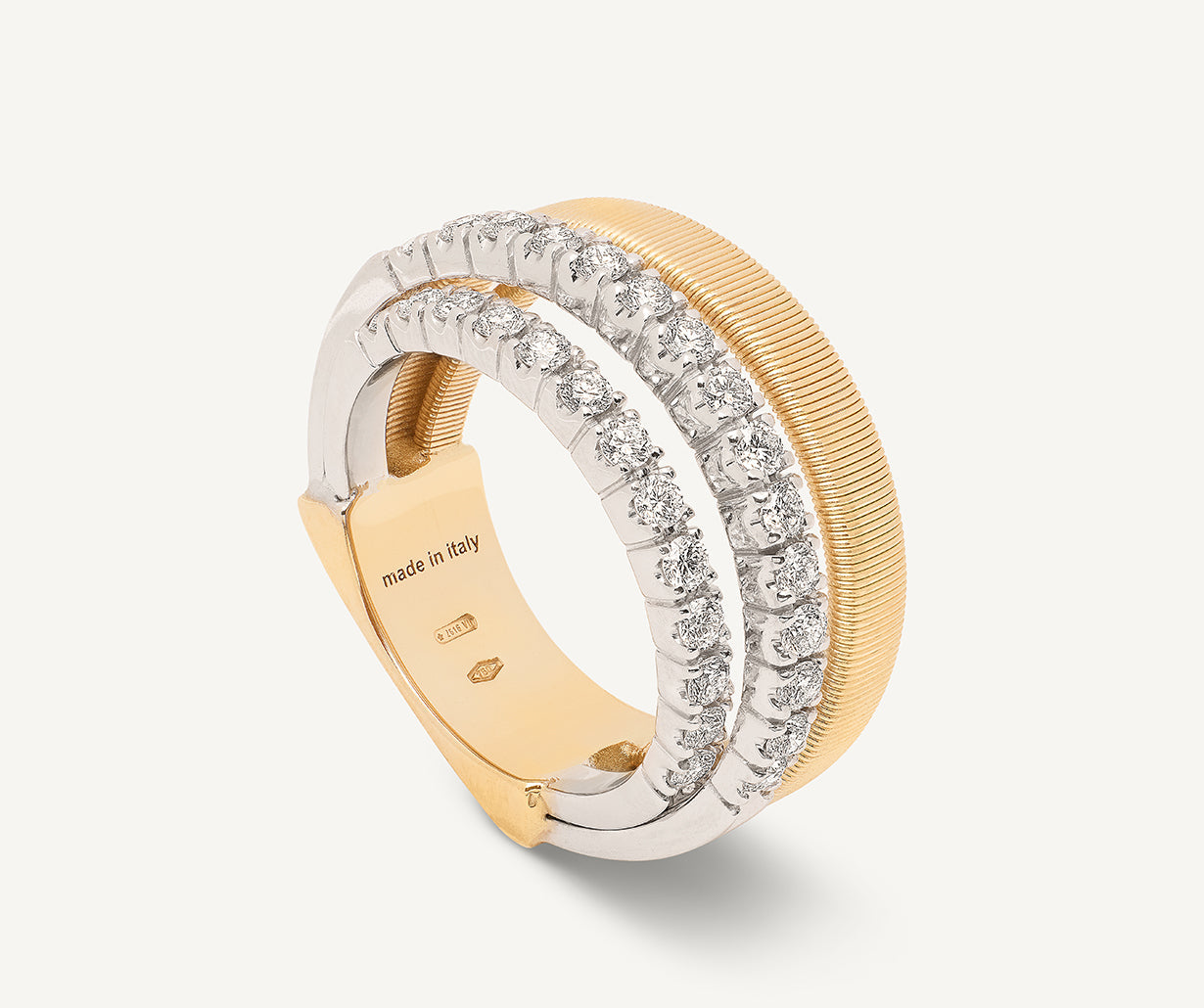 18k Yellow And White Gold 0.84ctw Diamonds, Masai Four Strand Coil Ring  With Pave Bands, Size 7 By Marco Bicego