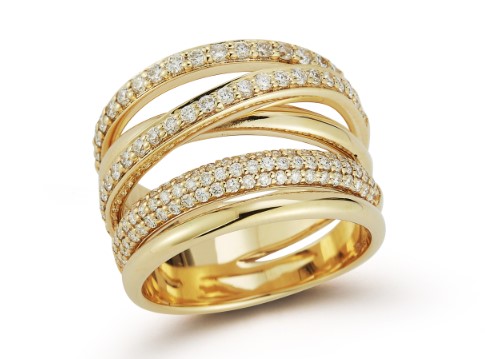 0.92ctw Diamonds Set In 14k Yellow Gold 5 Row Crossover Ring Size 7.5 By Providence Diamond Collection