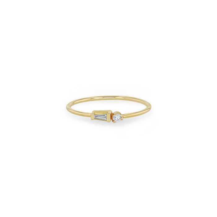 14k Yellow Gold With 0.06ctw Diamonds, Tapered Bagette And Round Cut Diamond Ring, Size 6, By Zoe Chicco