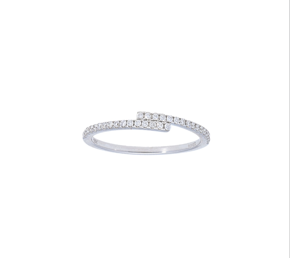 14k White Gold With 0.15ctw Diamonds, Elegant Pave Diamond Bypass Ring Size 6 By Pd Collection