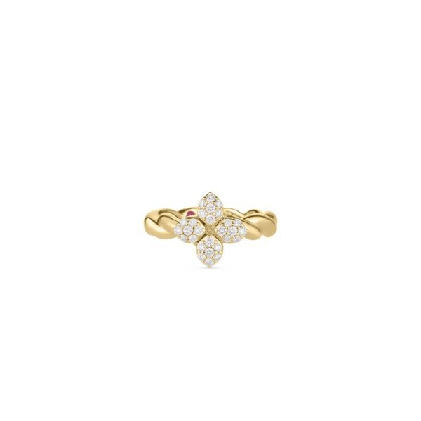 18k Yellow Gold With 0.30ctw Diamonds, Love In Verona Pave Flower Ring Size 6.5