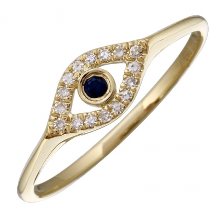 14k Yellow Gold With 0.05ctw Diamonds And 0.03ctw Sapphire, Evil Eye Ring Size 6.5 By Pd Collection