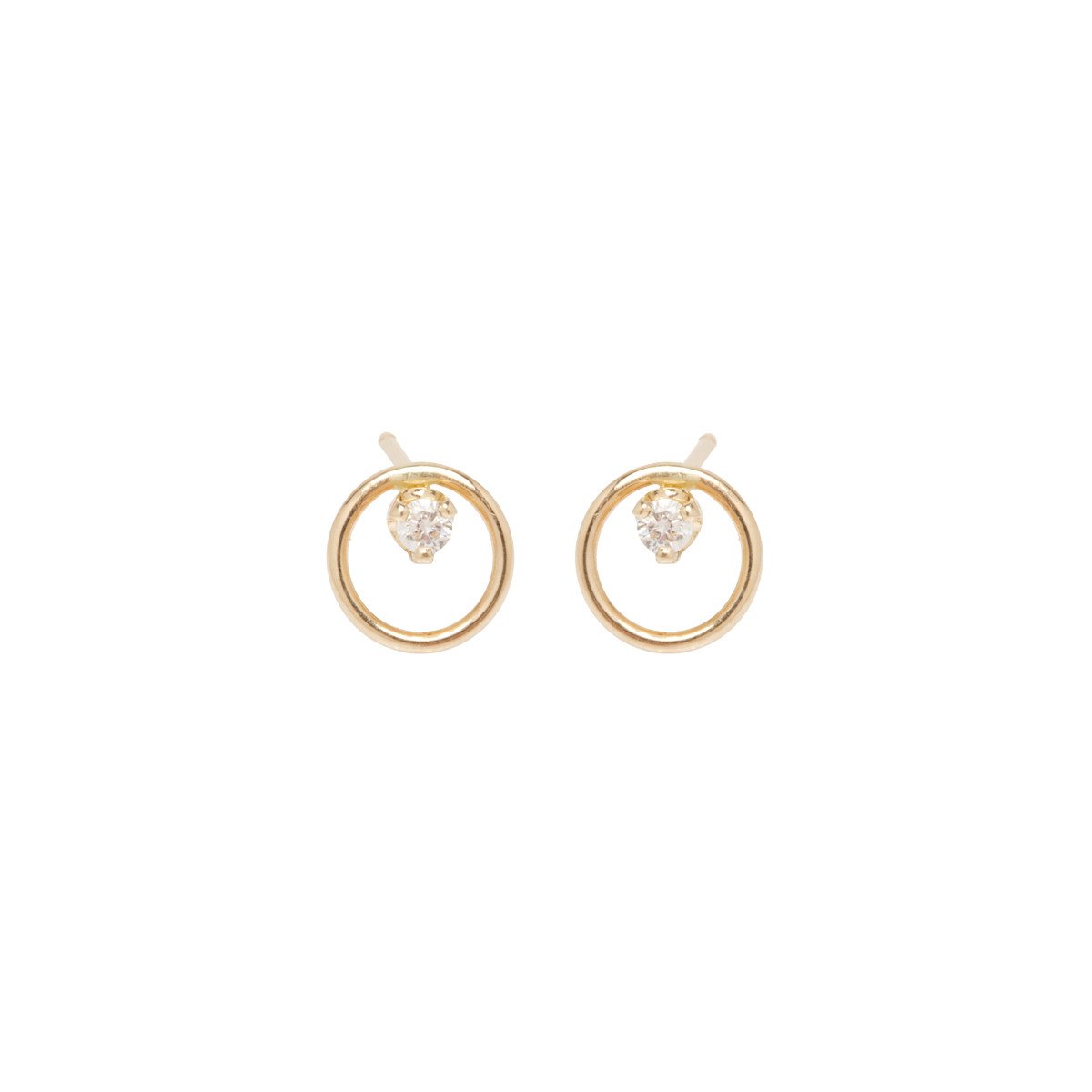 14k Yellow Gold With 0.06ctw Diamonds, Small Circle Prong Studs Earrings, By Zoe Chicco
 Sold As Pair