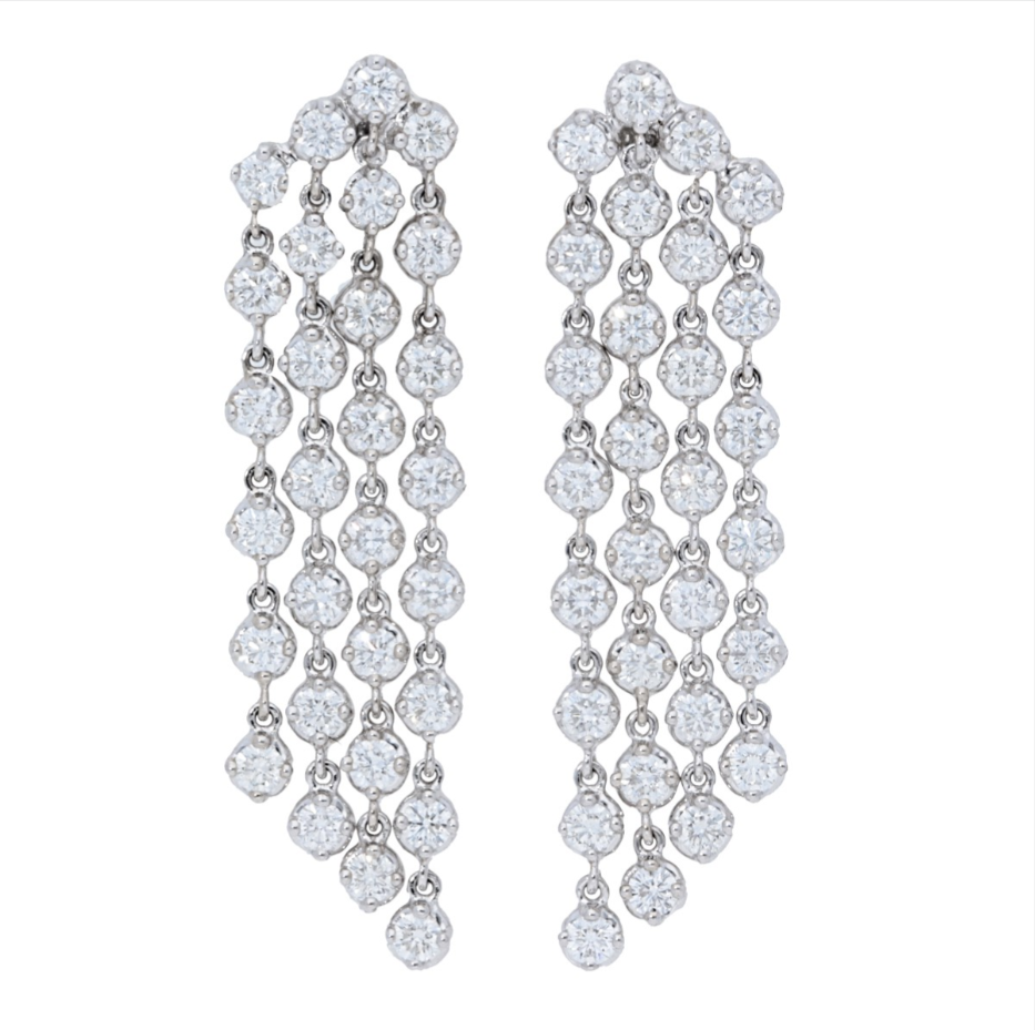 14k White Gold With 2.30ctw Diamonds, Four-row Diamond Waterfall Stud Earrings By Providence Diamond Collection