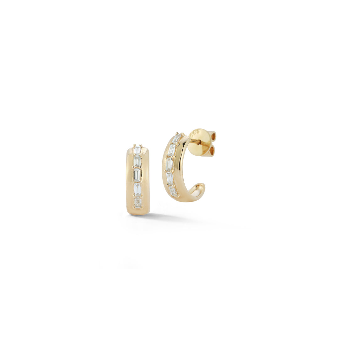 14k Yellow Gold With 0.22ctw Diamonds, Sadie Pearl Baguette Medium Huggie Earrings By Dana Rebecca