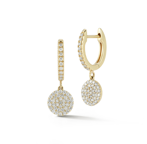 14k Yellow Gold With 0.32ctw Diamonds, Pave Huggies With Drop Pave Discs By Pd Collection