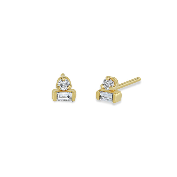 14k Yellow Gold With 0.18ctw Diamonds, Baguette And Prong Set Stacked Stud Earrings By Zoe Chicco