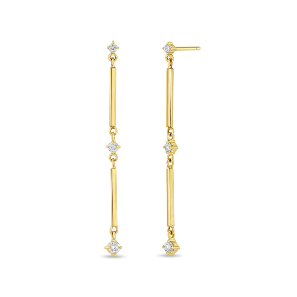 14k Yellow Gold With 0.20ctw Diamonds, Linked Bar And Graduated Diamond Drop Earrings By Zoe Chicco