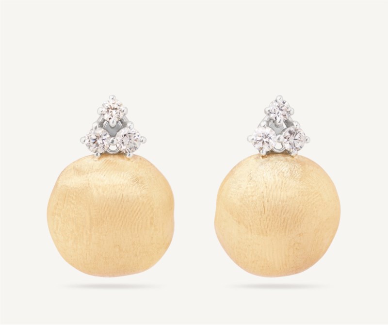 18k White And Yellow Gold With 0.44ctw Diamonds, Africa Stud Earrings With Three Diamond Cluster, By Marco Bicego