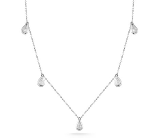 14k White Gold With 0.34ctw Diamonds, Taylor Elaine Pear Station Necklace With 5 Stones 16-18