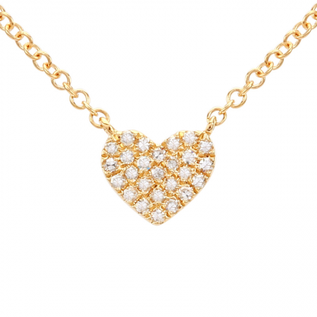 0.08ctw Diamonds Set In 14k Yellow Gold 7mm Full Pave Heart Necklace 16-18