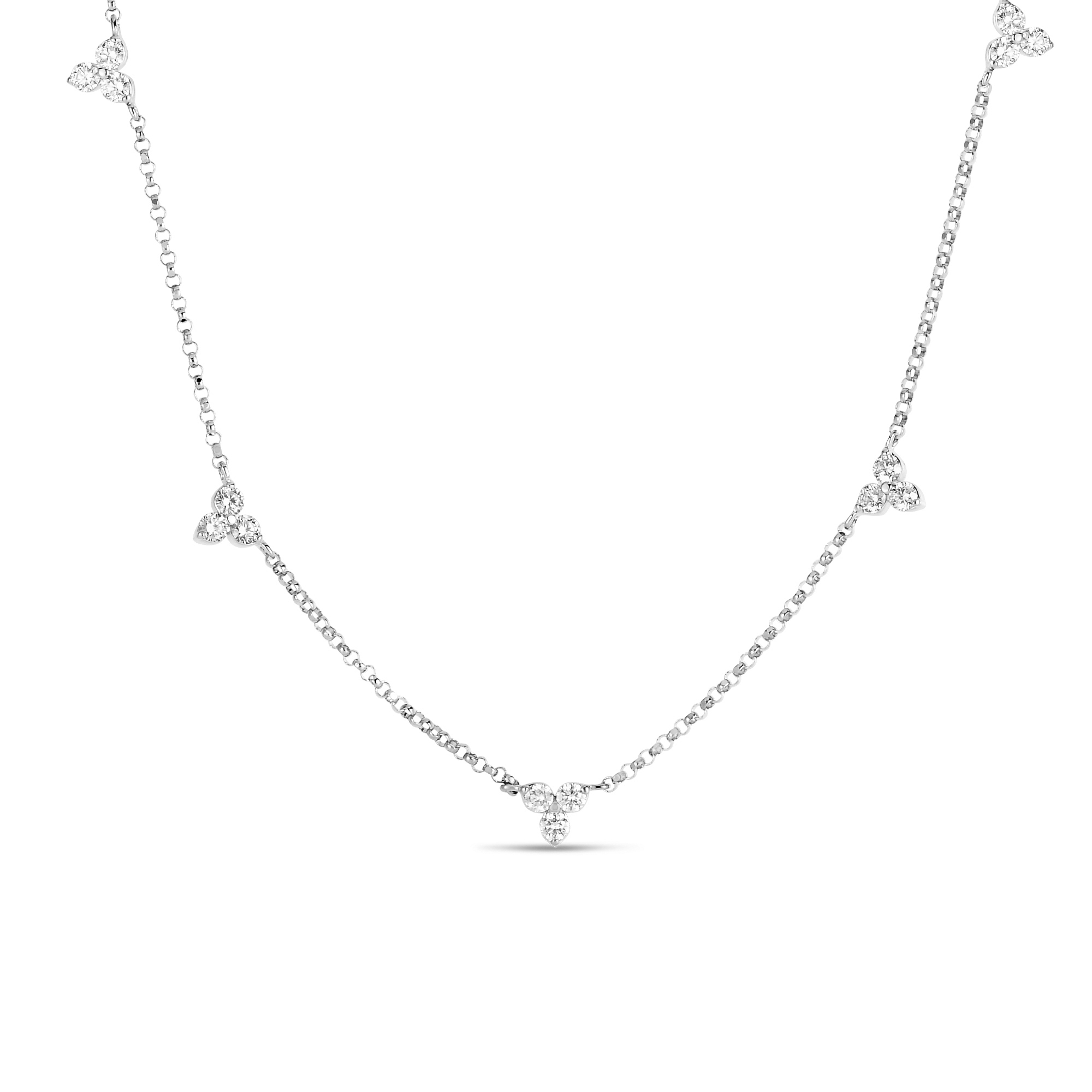 0.48ctw Diamonds Set In 18k White Gold By The Inch, 5 Station Flower Necklace 17