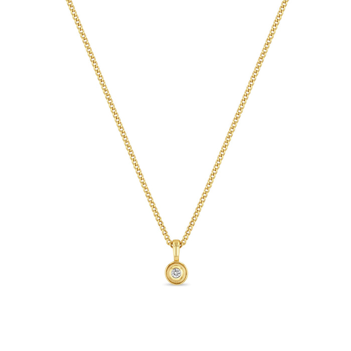 14k Yellow Gold With 0.10ctw Diamonds, Fluted Bezel Pendant Necklace 16-18